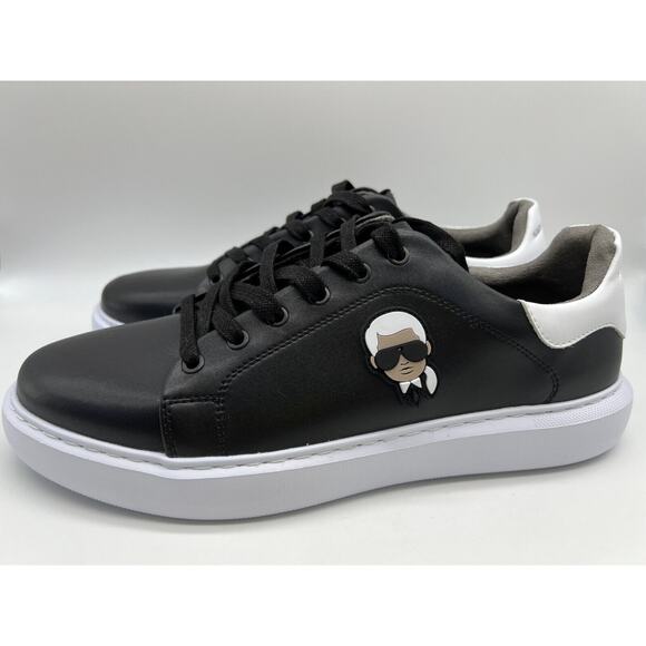 Karl Lagerfeld Paris Black Leather Shoes Designer Sneakers LF1S1107 Men Size 12M - Picture 8 of 11